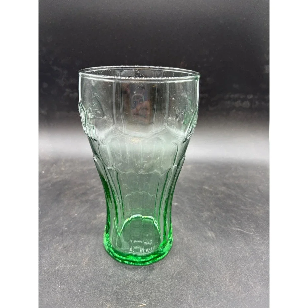 Vintage Coca-Cola Green Glass Tumbler Embossed Logo 16oz Georgia Green 6 inch